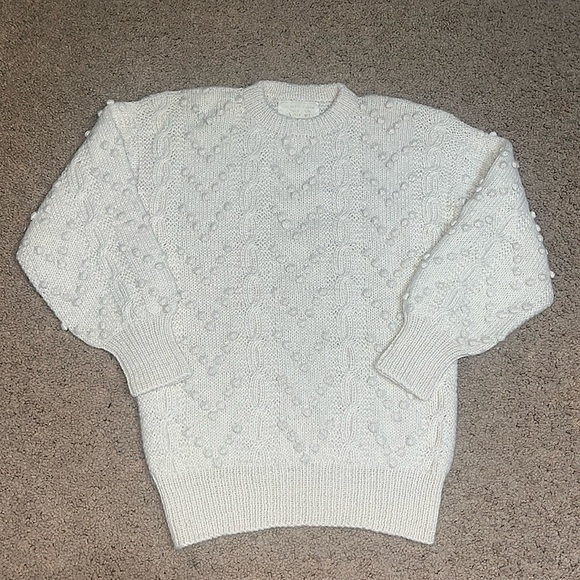 Andean Imports Peru Vintage 100% Alpaca Wool Hand Knit Cable Knit Bobble Sweater - Picture 2 of 8